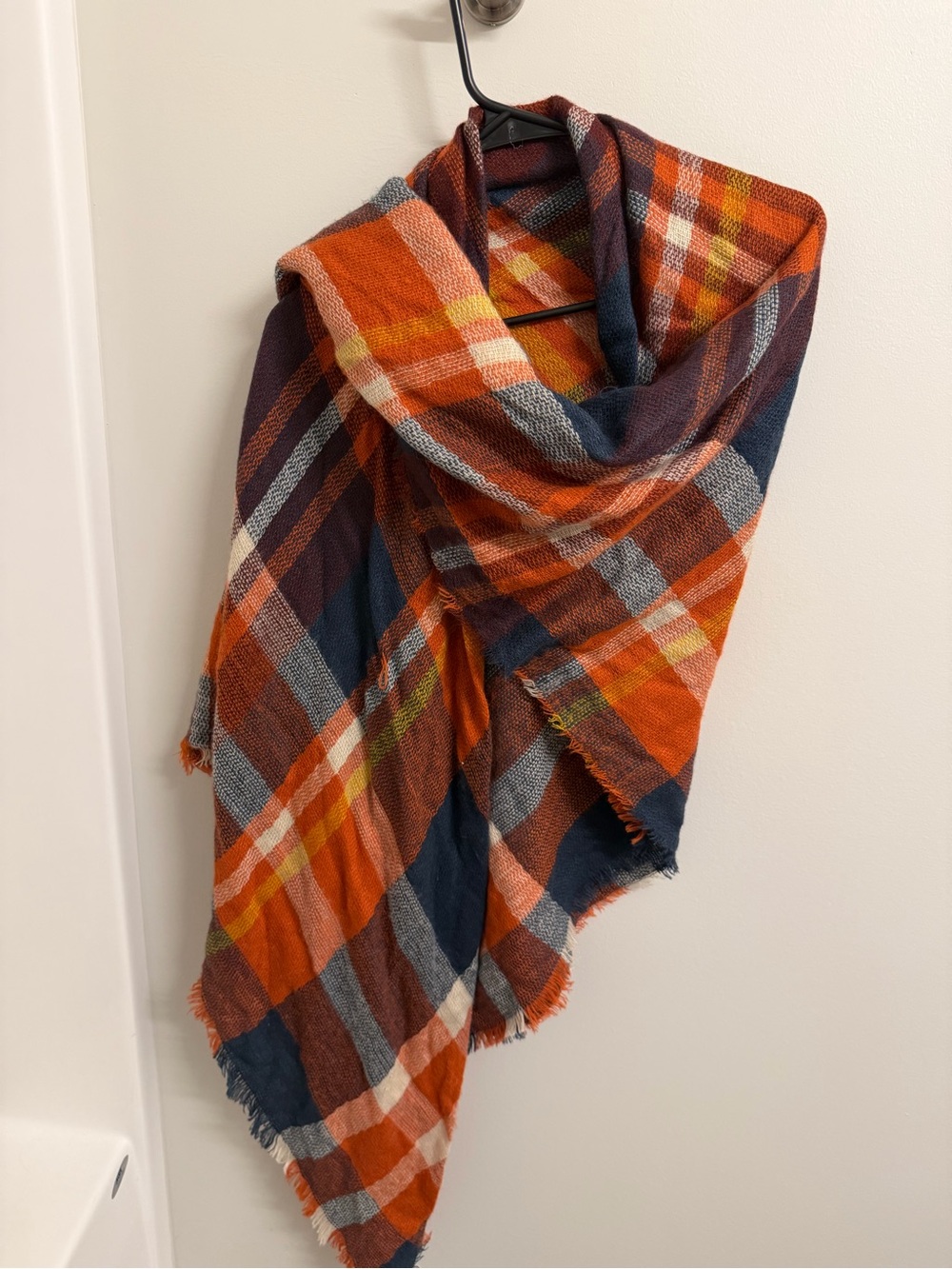 Cozy Orange & Navy Plaid Throw Scarf - Picture 3 of 4